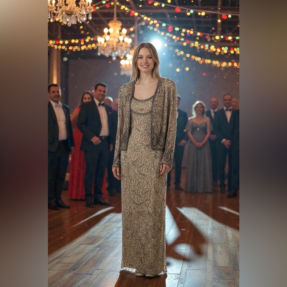 Adrianna Papell Occasions formal gown with heavy beading! Size 14